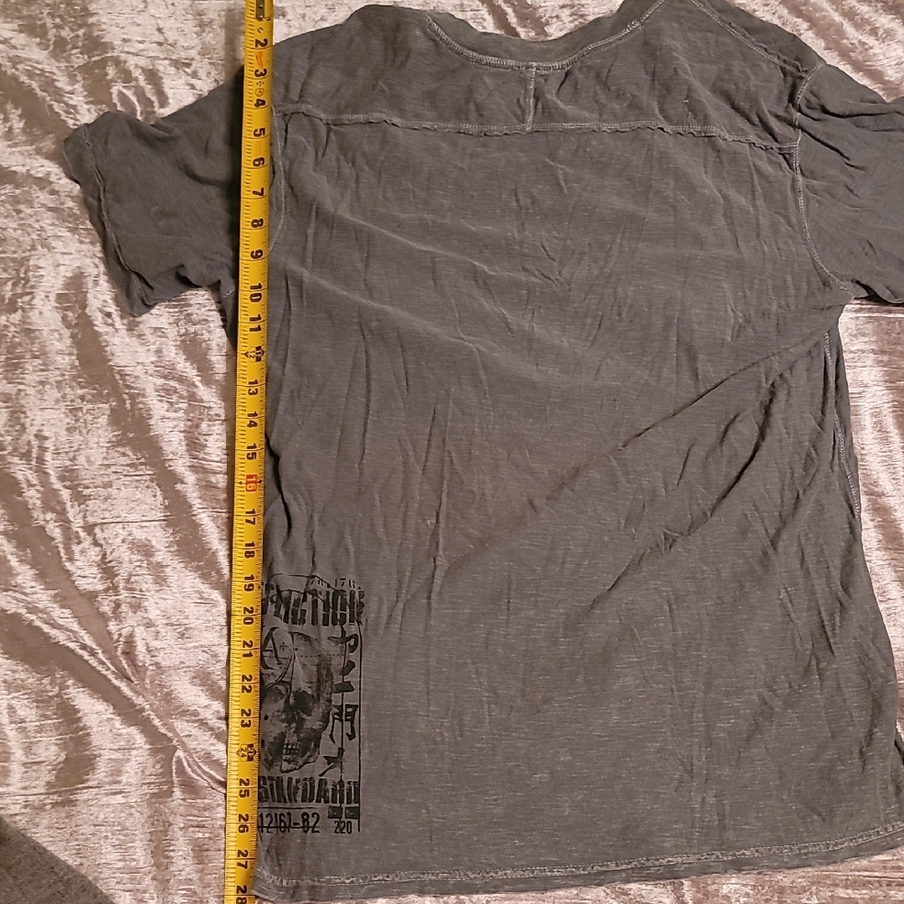 Men's Affliction Henley Large Gray And Black 3 Button Short Sleeve Shirt - Picture 7 of 9